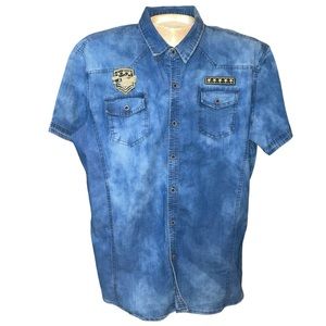 Brooklyn Laundry Shirt Mens 2XL Blue Chambray Military Army Acid Grunge Flex‎